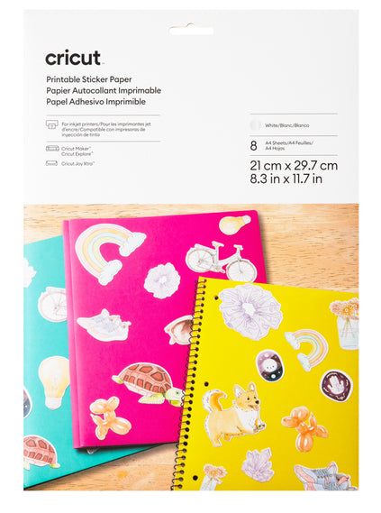 Cricut Stickerpapier – für Cricut Maker, Cricut Explore und Cricut Joy Xtra – A4 – Weiss – 8 Blatt