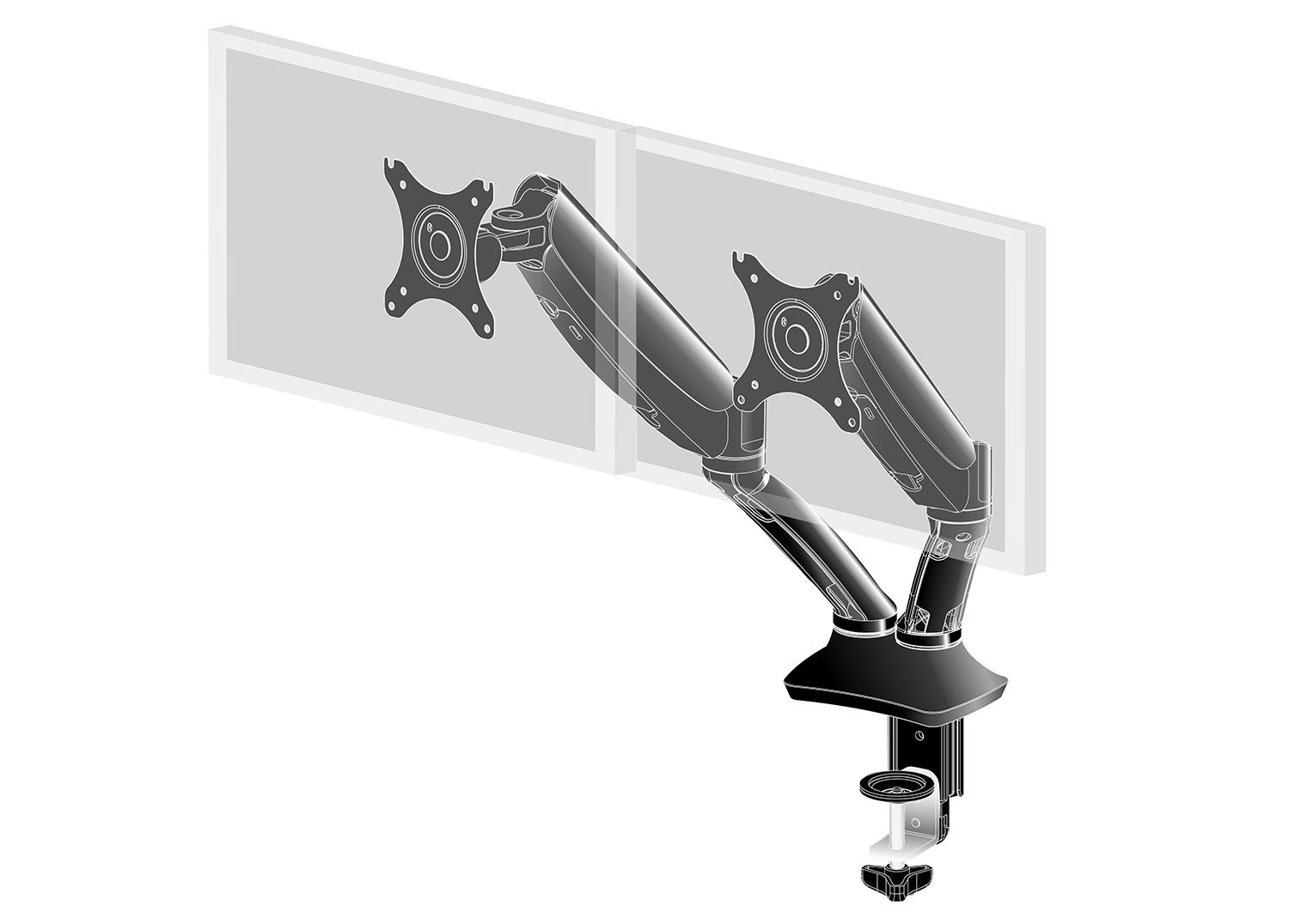 iiyama Monitorarm, Dual, Tischklemme, bis 27", VESA 100 × 100 mm, 5 kg, Gasfeder