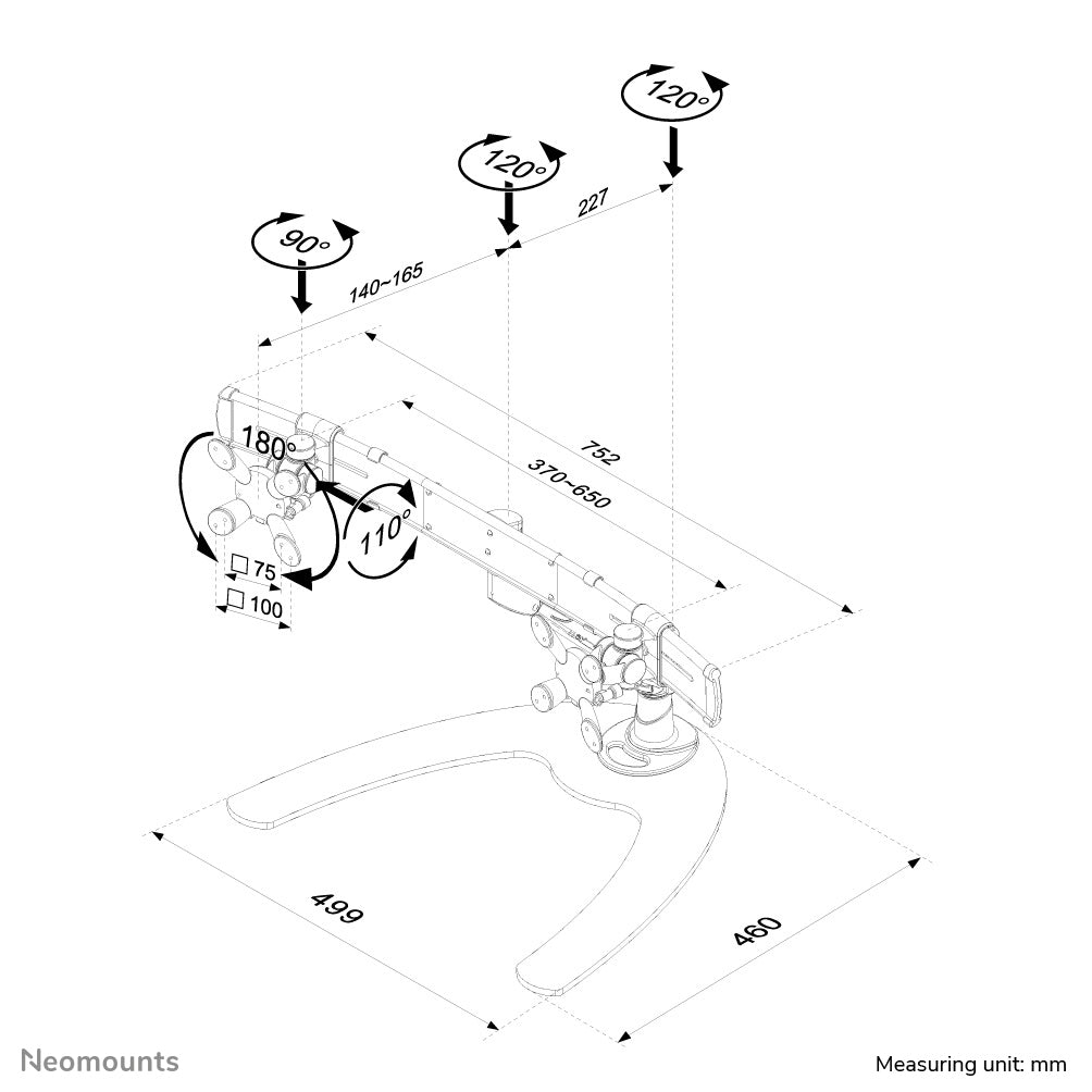 Neomounts Tischhalterung, Dual, Standfuss, bis 24", höhenverstellbar (Gasfeder), Neigen/Schwenken, Silber