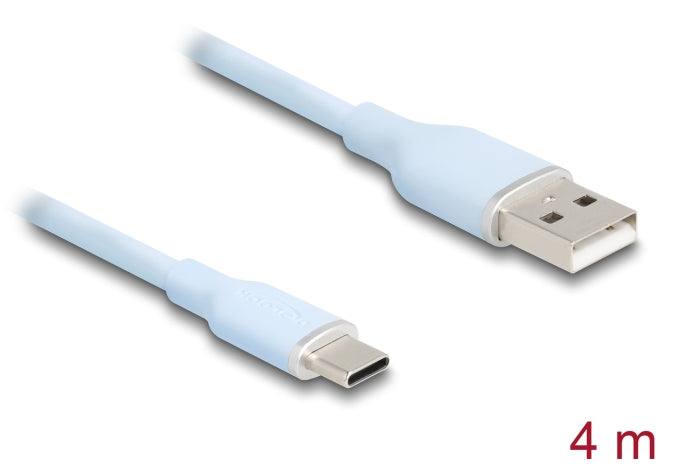 DeLOCK USB-A auf USB-C Kabel – USB 2.0 (480 Mbit/s) – 4 m – Silikon, Goldstecker – Blau