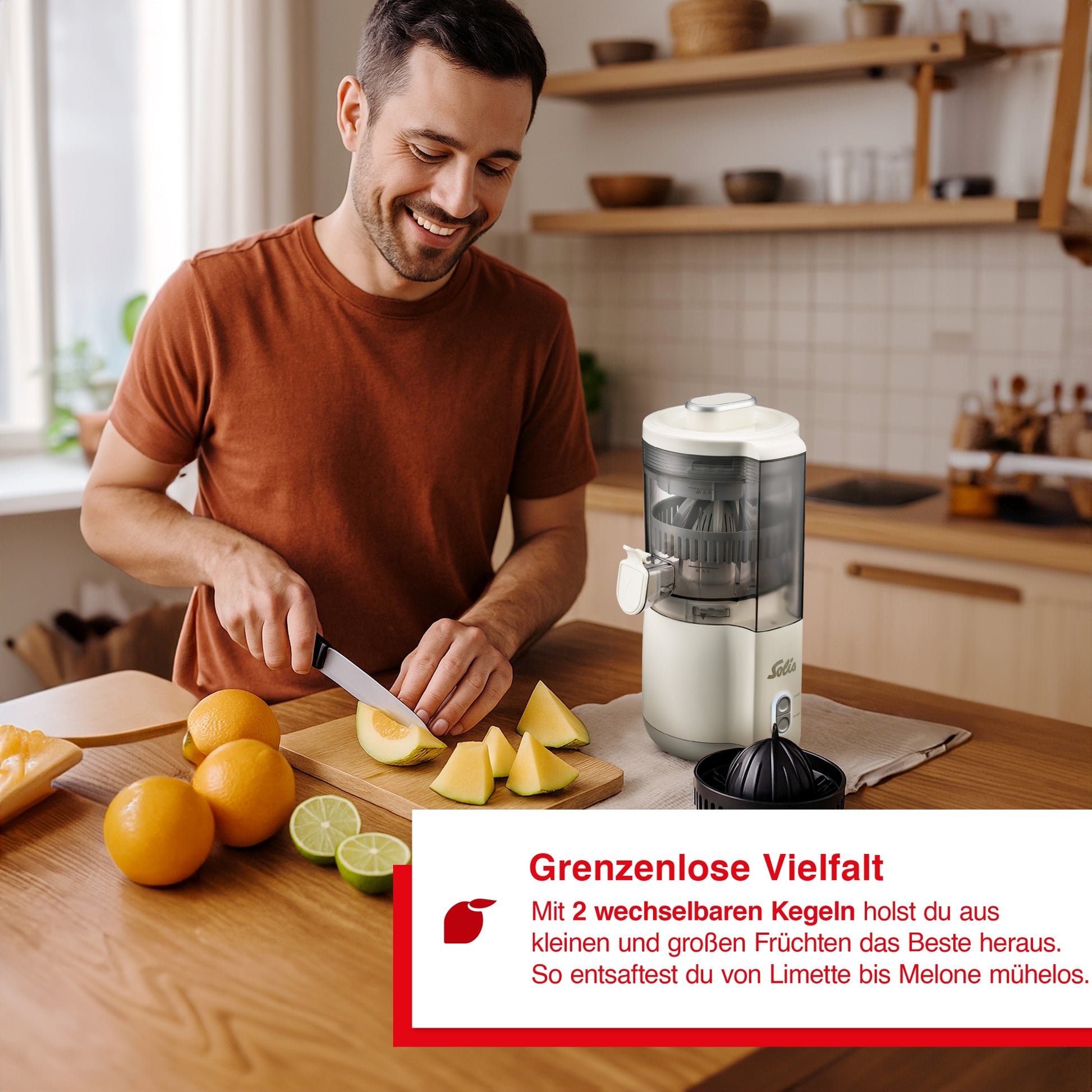 Solis Entsafter Multi JuicerMatic Typ 8455 – 0,3 l Saftbehälter, 100 W, spülmaschinenfest – weiss