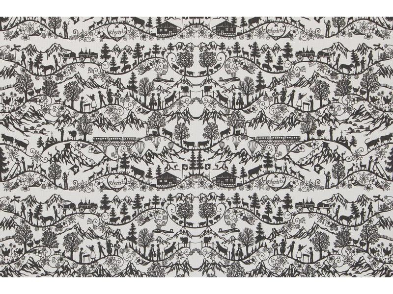 Hubatka Tischläufer – 48×135 cm, Baumwolle, Weiss/Schwarz, Scherenschnitt Landleben