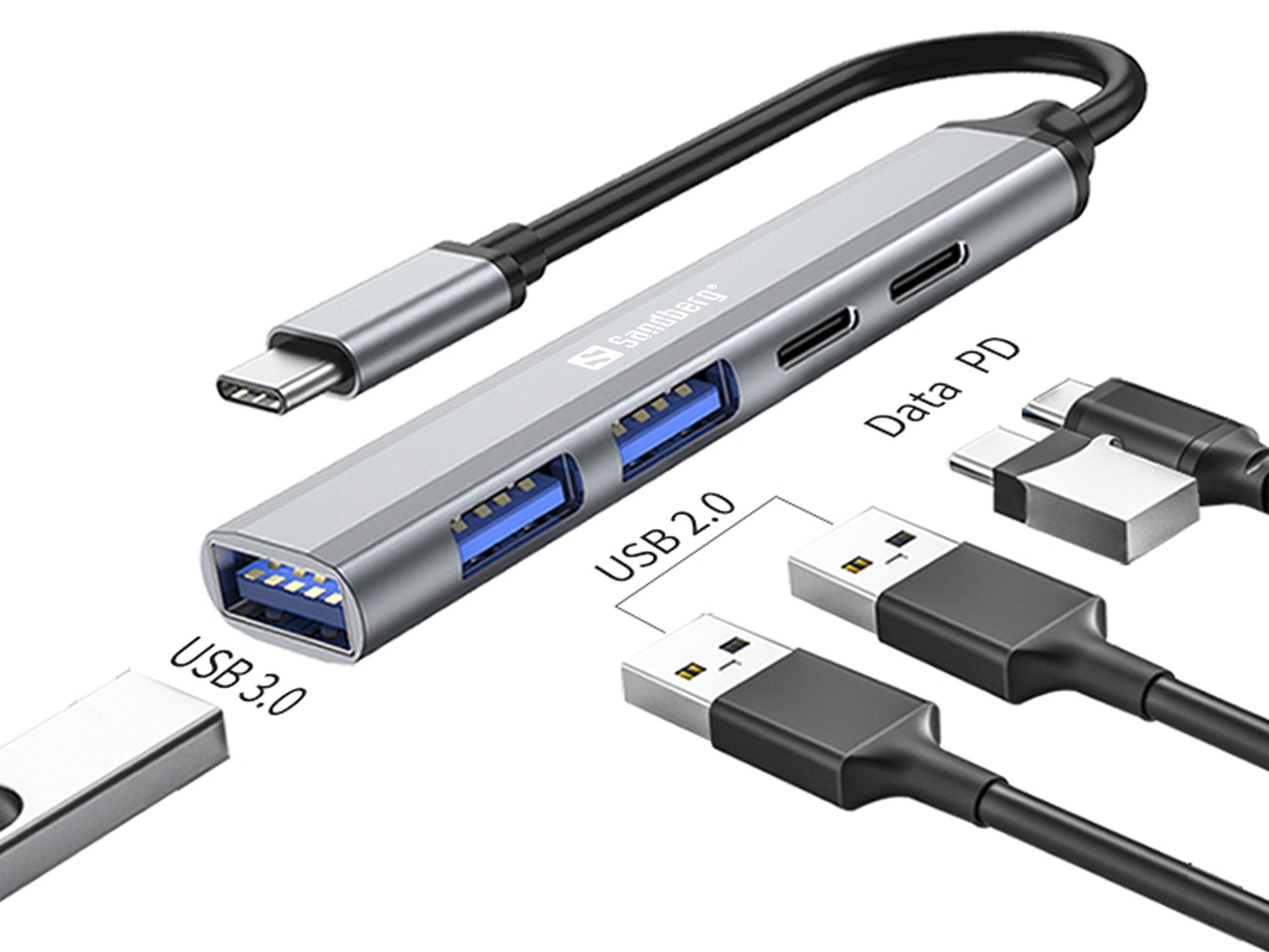 Sandberg 336-50 USB-Hub – USB-C, 3× USB-A, 2× USB-C, 65 W PD, für Windows/Mac
