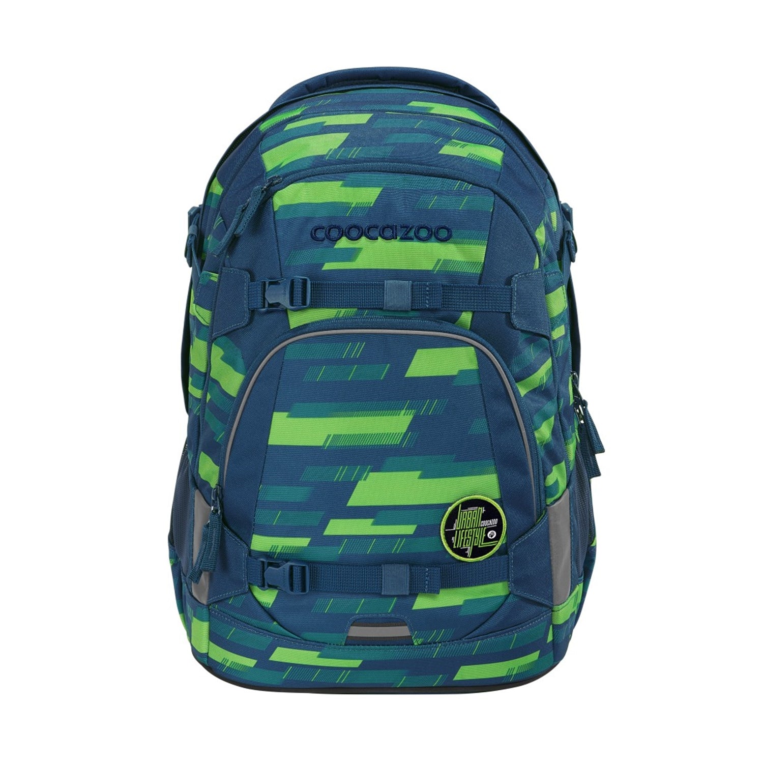 Coocazoo Rucksack Mate – Limetten-Streifen – 30 l (B 30,0 × H 44,0 × T 23,0 cm) – recycelter Bestandteil