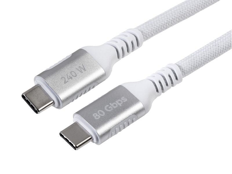 ONIT Thunderbolt 5 (USB-C) Kabel – 120 Gbit/s – 0,5 m – PD 240 W – 16K/60 – Textilmantel – Weiss