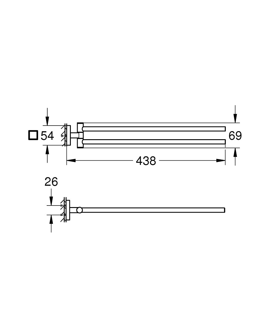 GROHE Handtuchhalter (Wand) Start Cube – Doppel, 43,8 cm, Metall, zum Schrauben, Schwarz matt