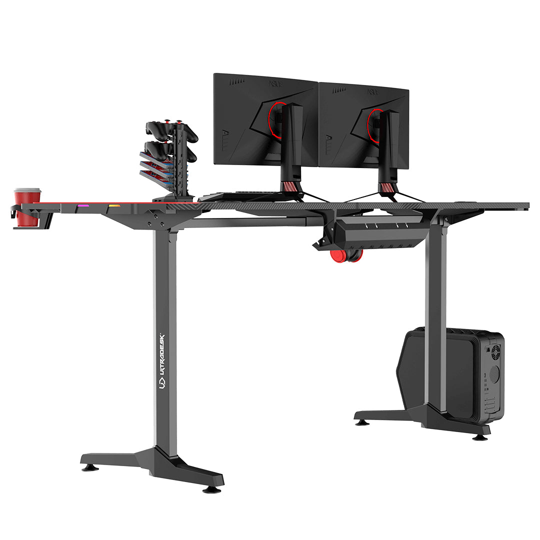 Ultradesk Rollbarer Computertisch, 1'750×750×760 mm, RGB-LED, USB-Hub mit 4 Anschlüssen, Schwarz/Rot