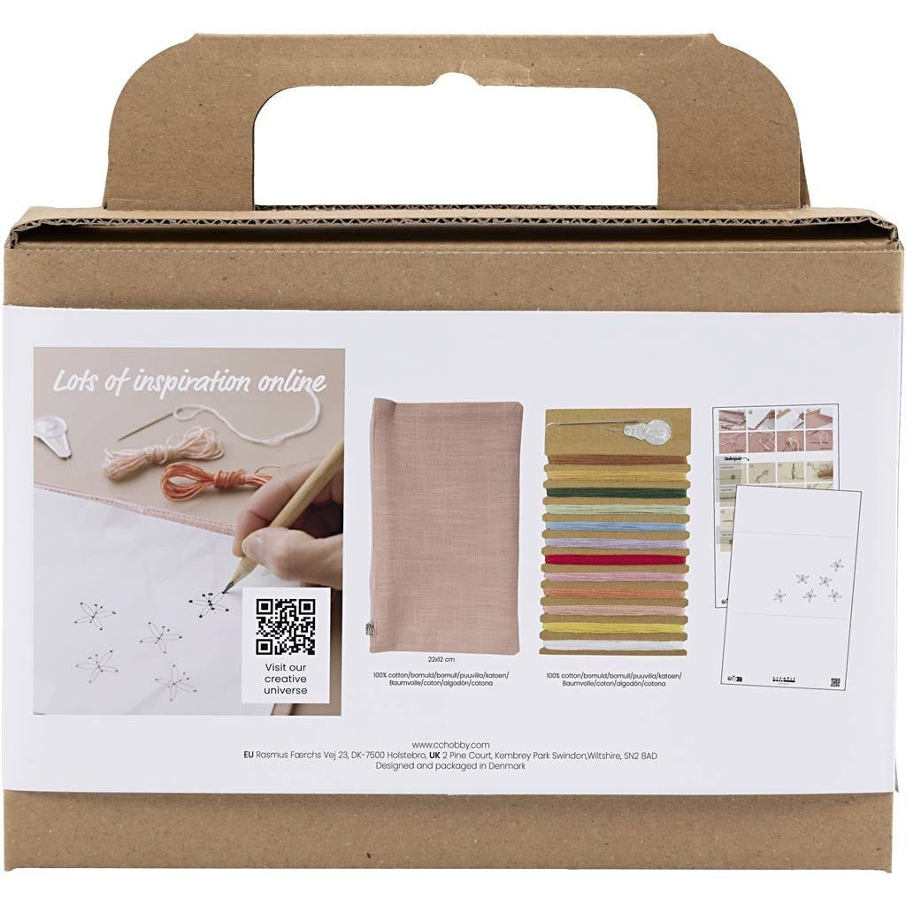 Creativ Company Mini Stick-Set für Kinder – ab 10 Jahren – Baumwolle, Rosa, mit Clutch, Stickgarn & Nadel