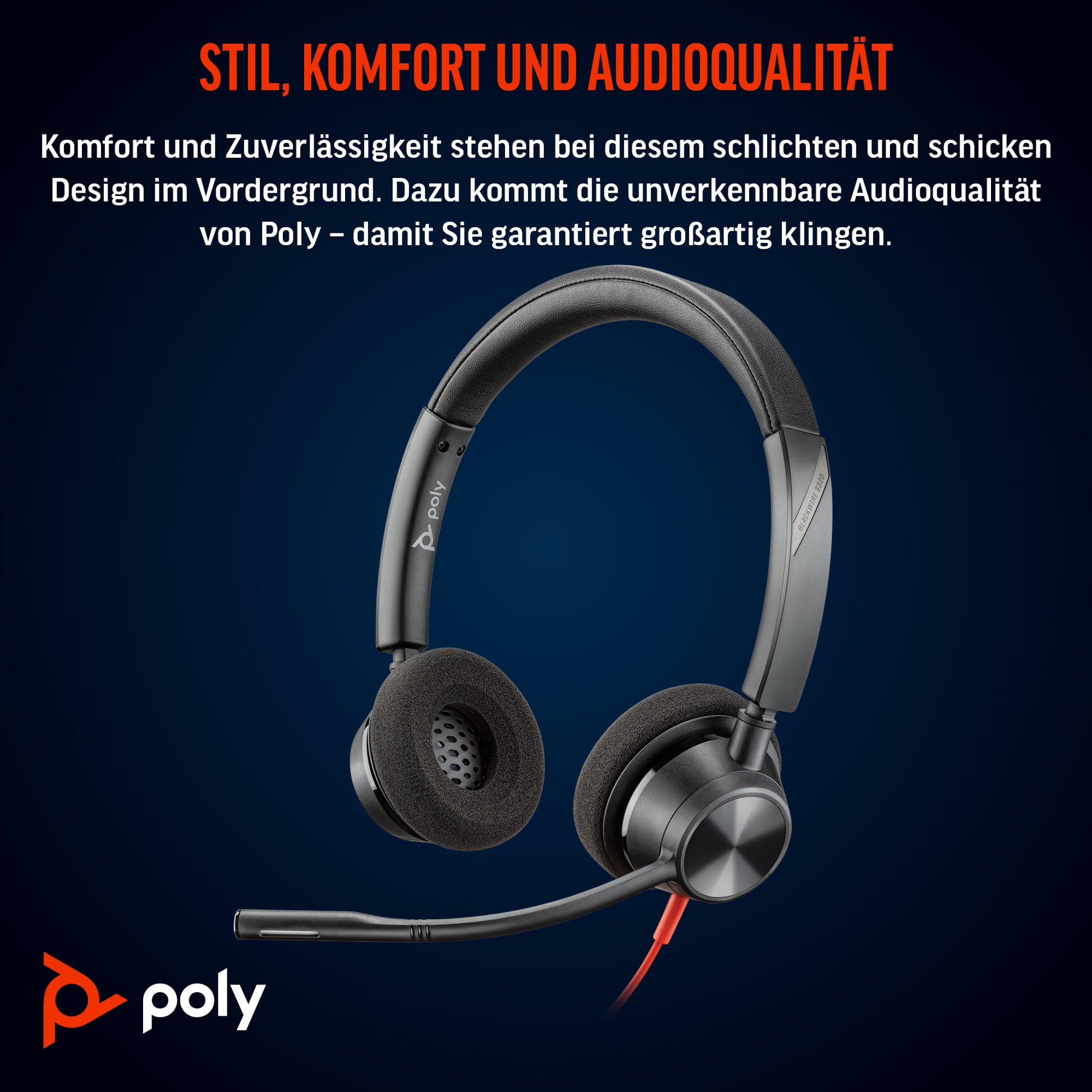 HP Poly Poly Blackwire 3320 Office-Headset – Over-Ear, Stereo, Kabel (USB-C), MS Teams zertifiziert, Schwarz