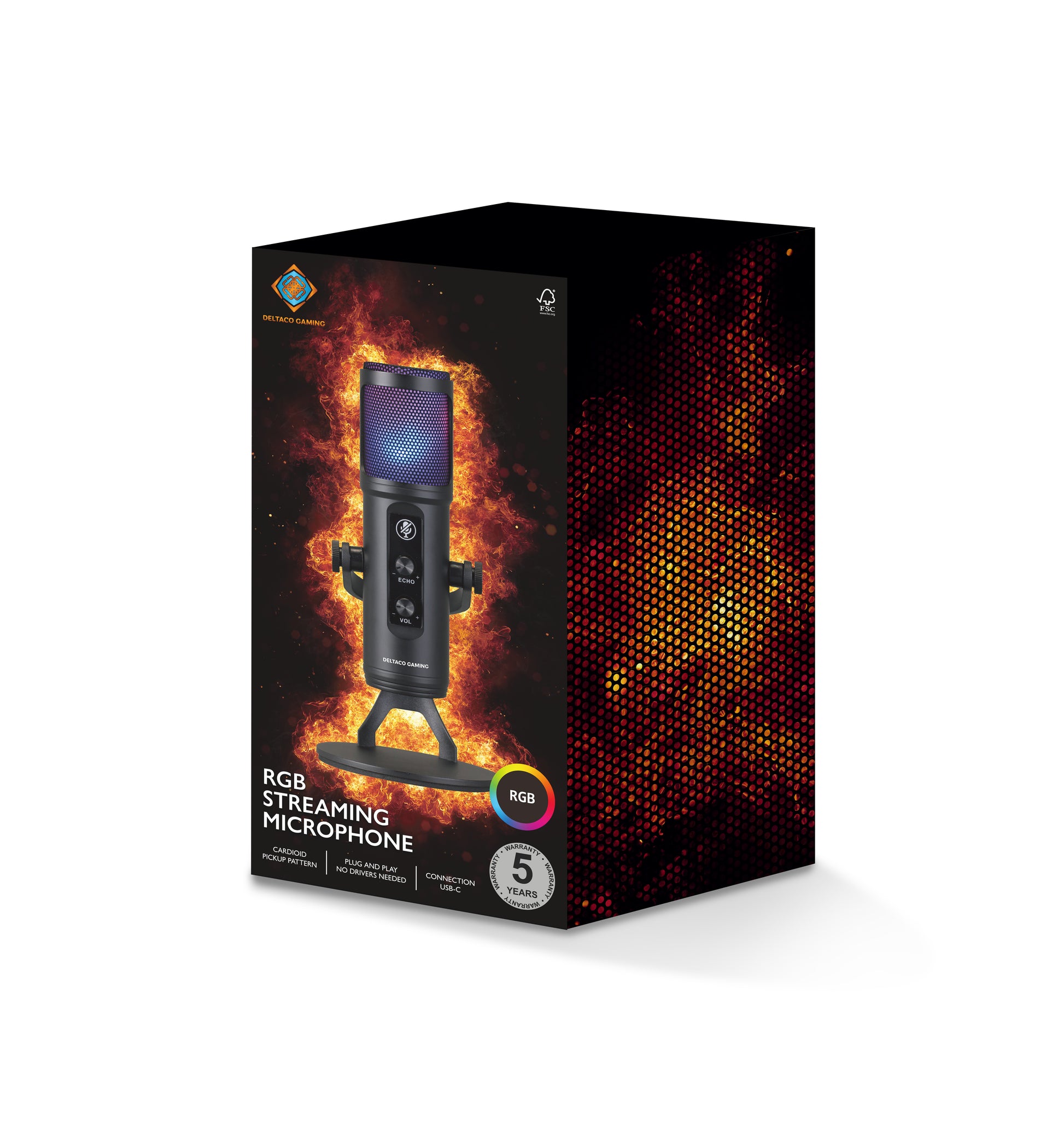 Deltaco Gaming GAM-171 Tischmikrofon – USB-C, kabelgebunden, Niere, 50–20'000 Hz, Schwarz