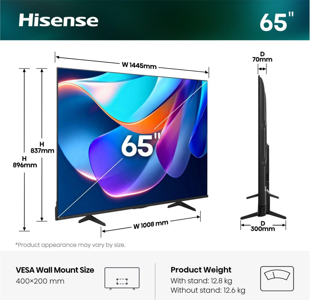 Hisense 65A6S – 65" TV – 4K UHD – LCD (Direct-LED) – VIDAA 9 – 60 Hz – Dolby Vision