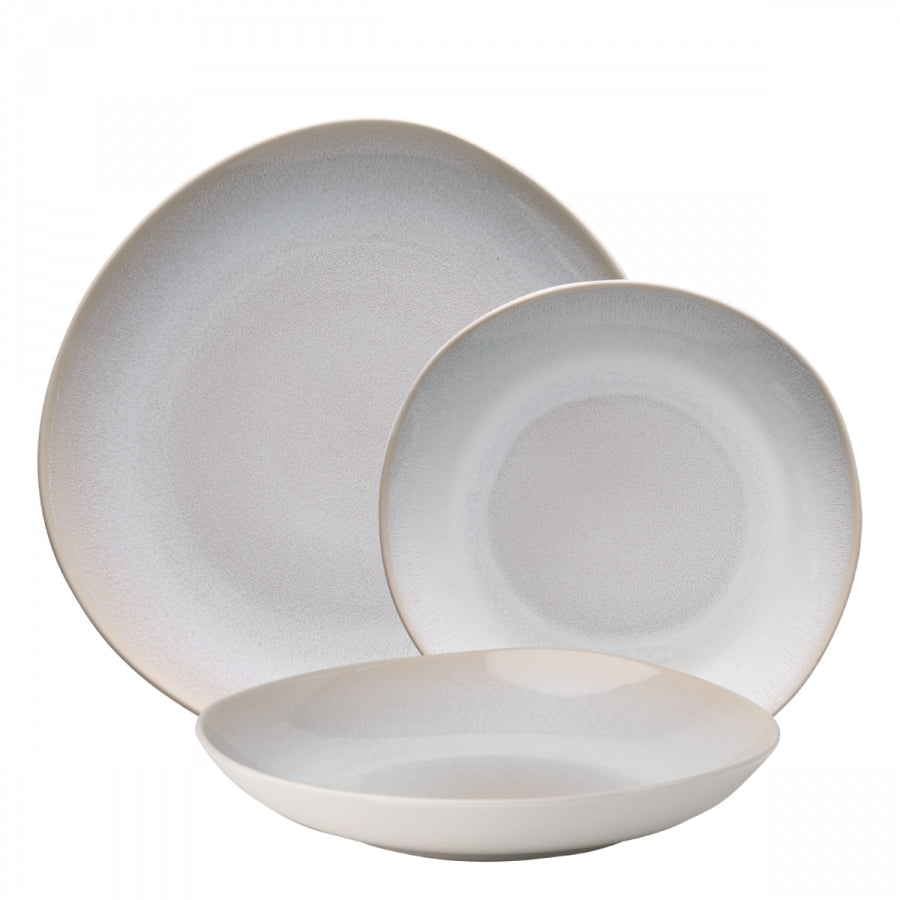 Sola Speise-Service – 12-teilig, Ø 25 cm (Speiseteller), Steingut, Hellgrau, spülmaschinenfest