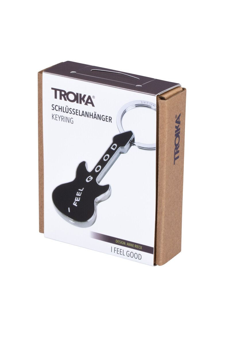 TROIKA Schlüsselanhänger Gitarre feel good – Metall, Schwarz/Silber, 6er-Pack