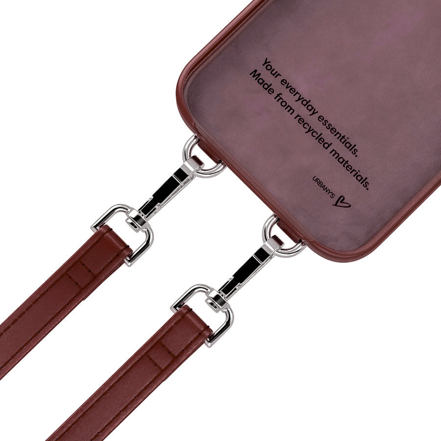 Urbany's Halskettenhülle – für Apple iPhone 16 Pro – Bordeaux – Recycling-Leder – mit Kartenfach