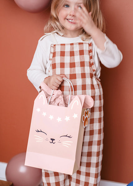 PartyDeco Geschenktasche Katze – 180 × 275 × 105 mm – Seilgriff, Anhänger (Katzenpfote) – 1 Stk. – Weihnachten