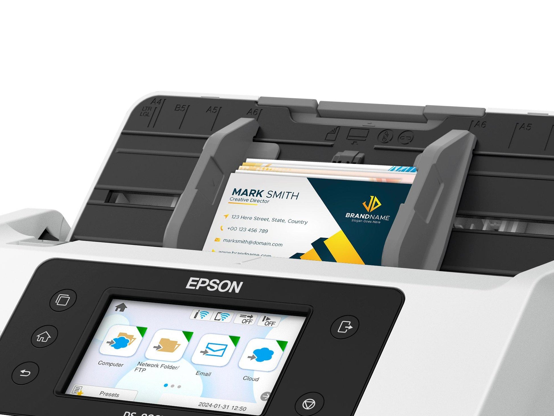 Epson WorkForce DS-800WN – Einzugsscanner, A4, Duplex, 50 ppm, ADF 100 Blatt, WLAN/LAN