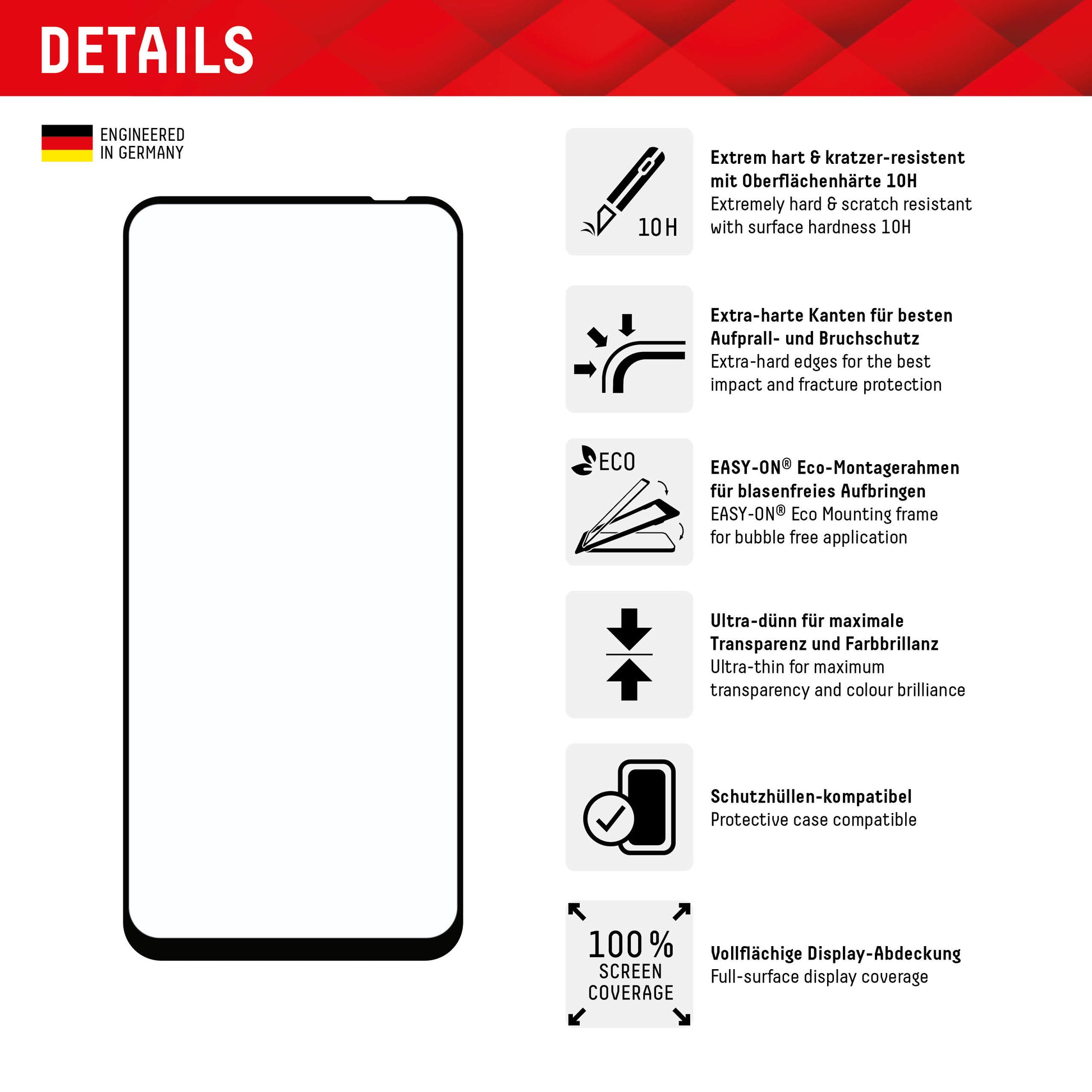 E.V.I. Displayschutz (Folie), Full Cover – für Redmi 12 – mit Applikator