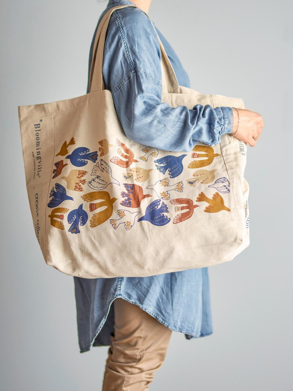 Bloomingville Baumwollstofftasche, gemustertes Motiv, 170×400×160 mm