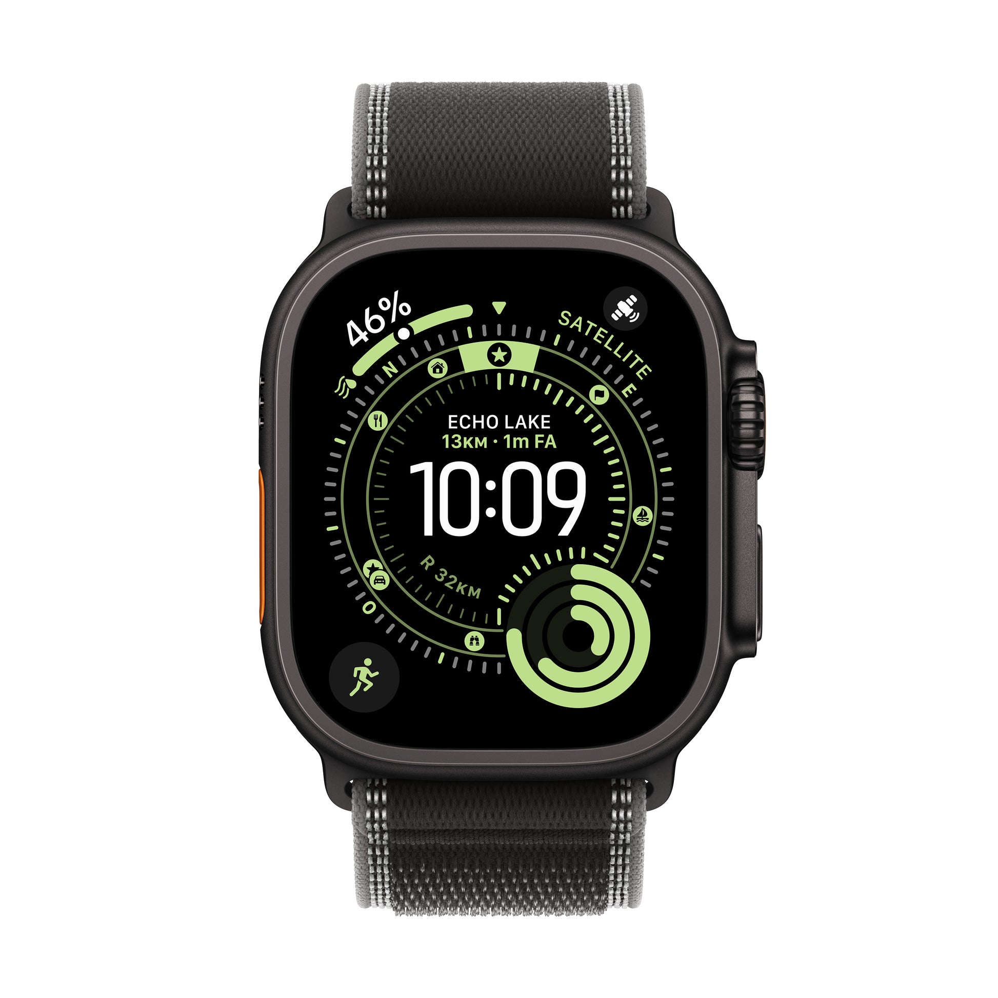 Apple Watch Ultra 3 49 mm GPS + Cellular – Titan Schwarz, Trail Loop, Schwarz/Anthrazit, S/M, 100 m, für iPhone