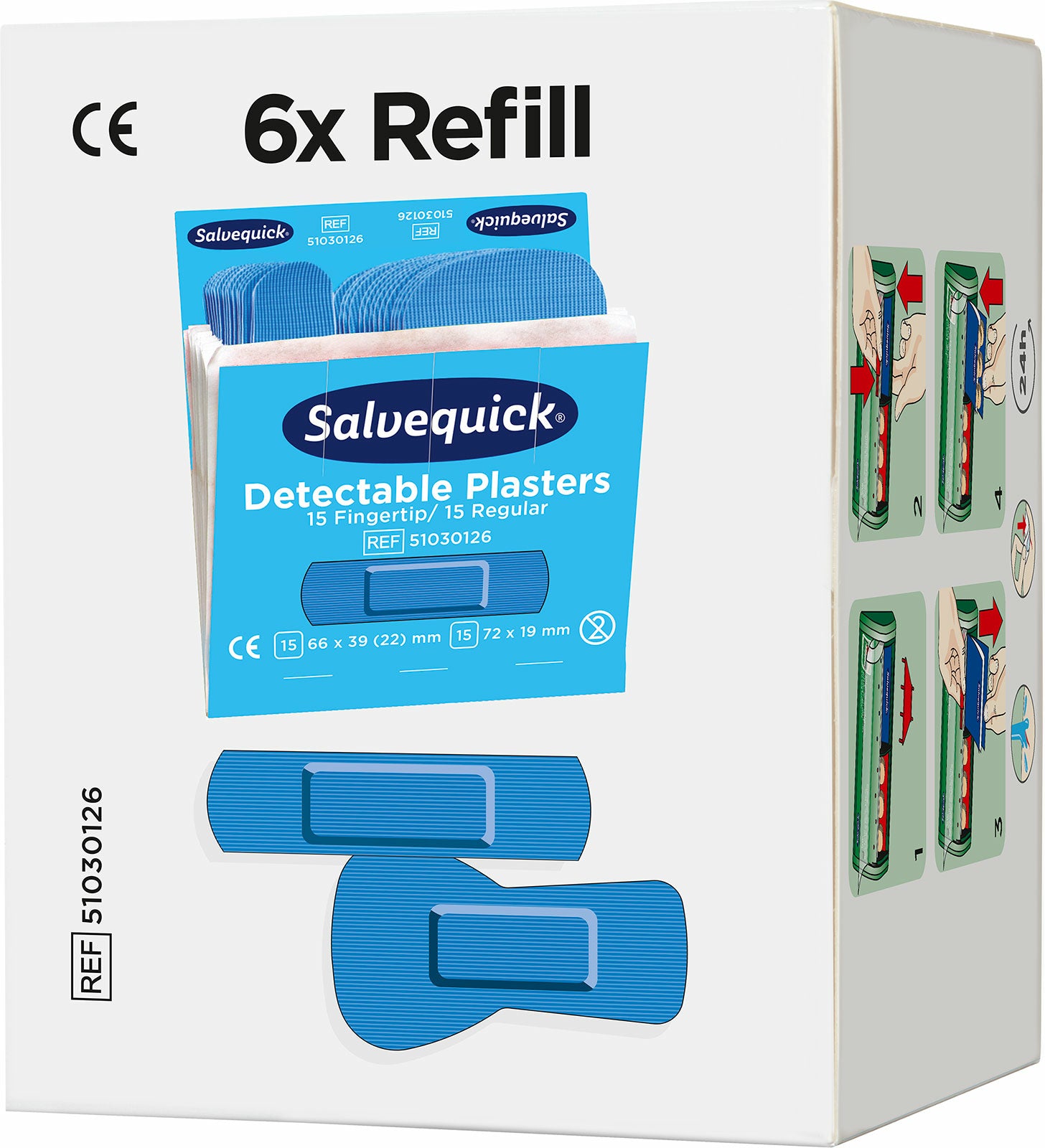 Cederroth Salvequick Fingerkuppen-Pflaster Nachfüllpackung – detektierbar – sortiert – 6 × 30 Stk.
