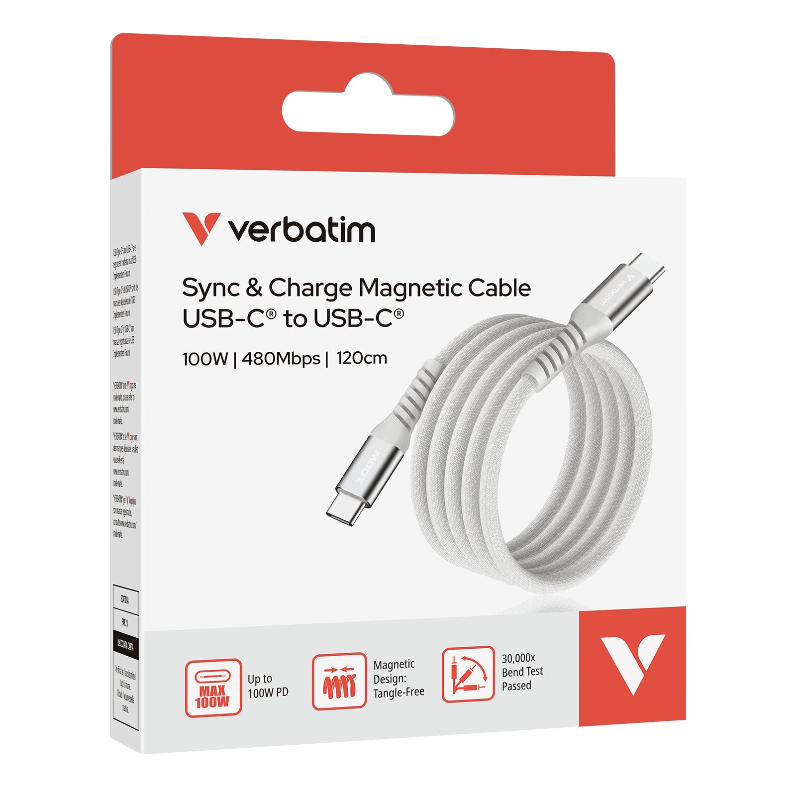 Verbatim USB-C auf USB-C Kabel – USB 2.0 (480 Mbit/s) – 1,2 m – PD 100 W – für iPhone 16, Galaxy S22 und mehr