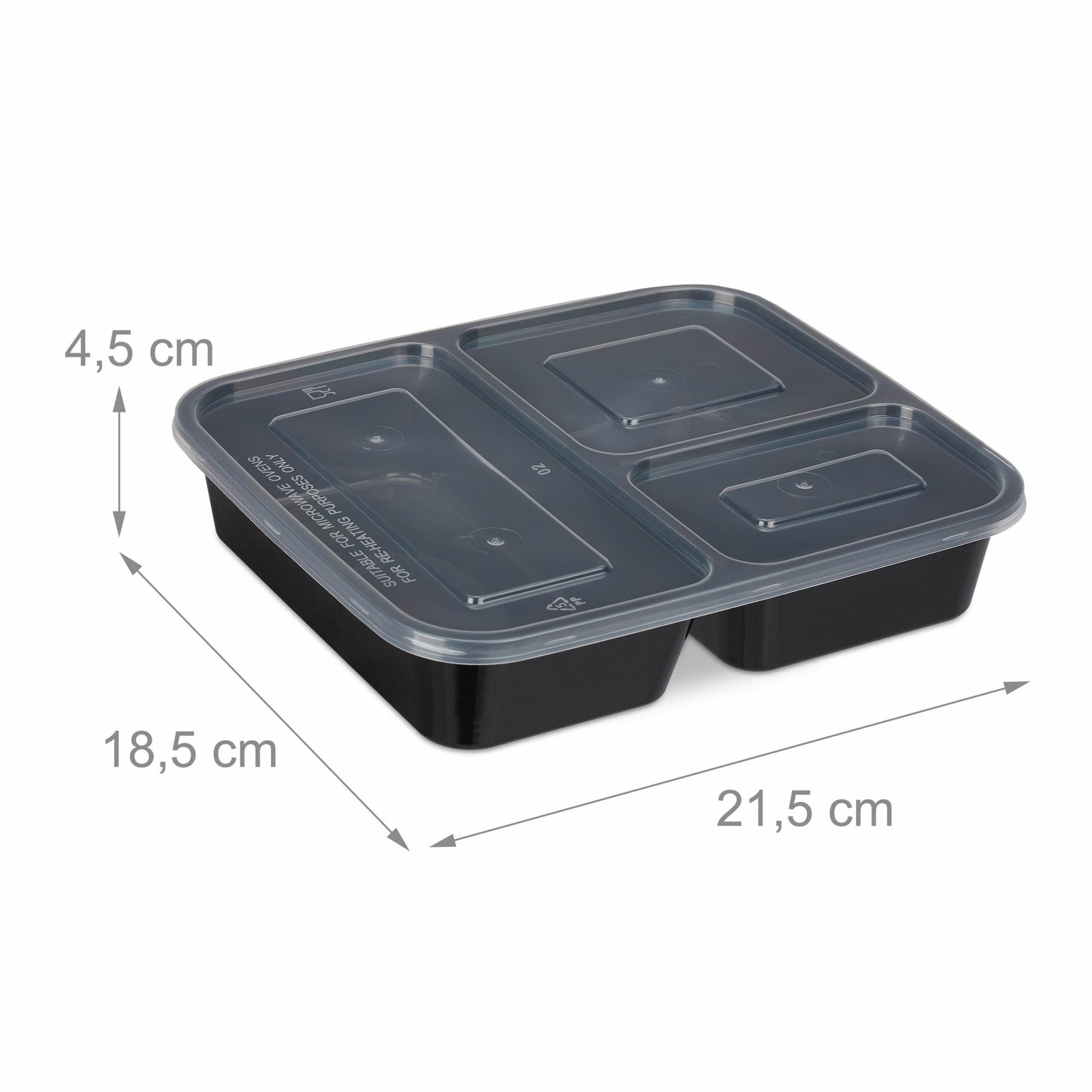 Relaxdays Take-away-Box, Polypropylen (PP), 3-geteilt – 1'000 ml 22 × 15 cm, schwarz – 1 Stk.