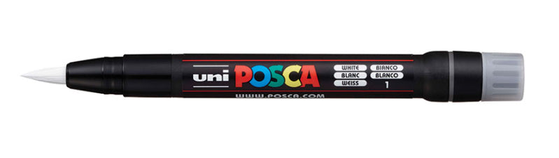 Uni-Ball POSCA Kreativ-/Pigmentmarker – Pinselspitze 1–10 mm, weiss, deckend, geruchsarm – für viele Oberflächen