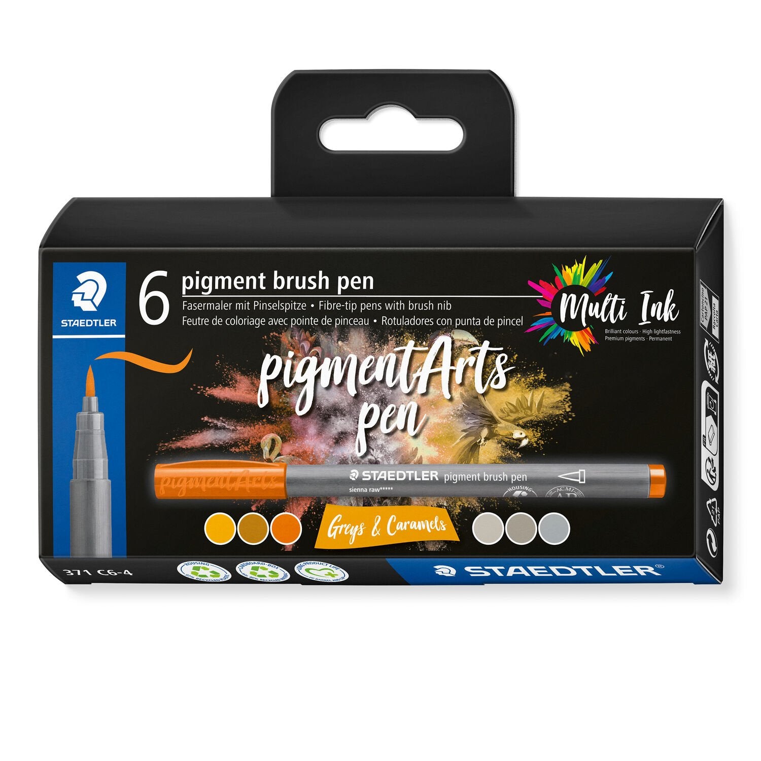 Staedtler Pigment Arts Filzstifte, Grautöne & Karamell – Pinselspitze, pigmentiert, 6er Set