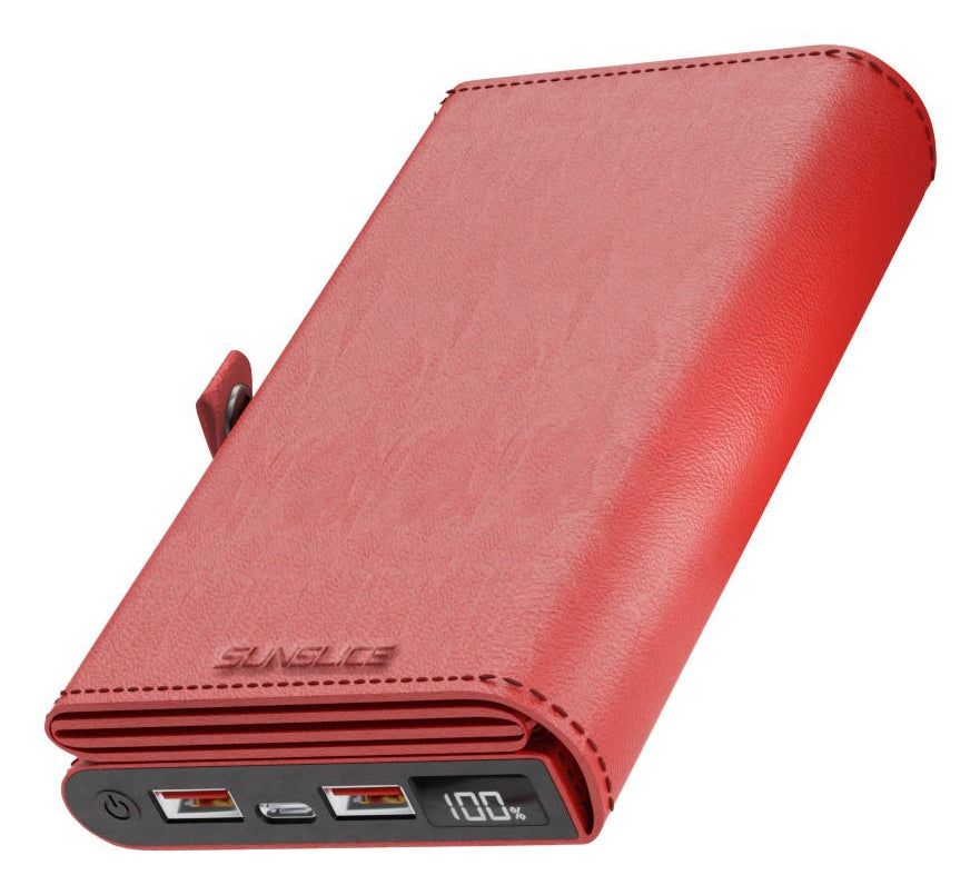 Sunslice Powerbank 10000 mAh, PD 18 W, 1× USB-C, mit 8 W Solarpanel, Rot