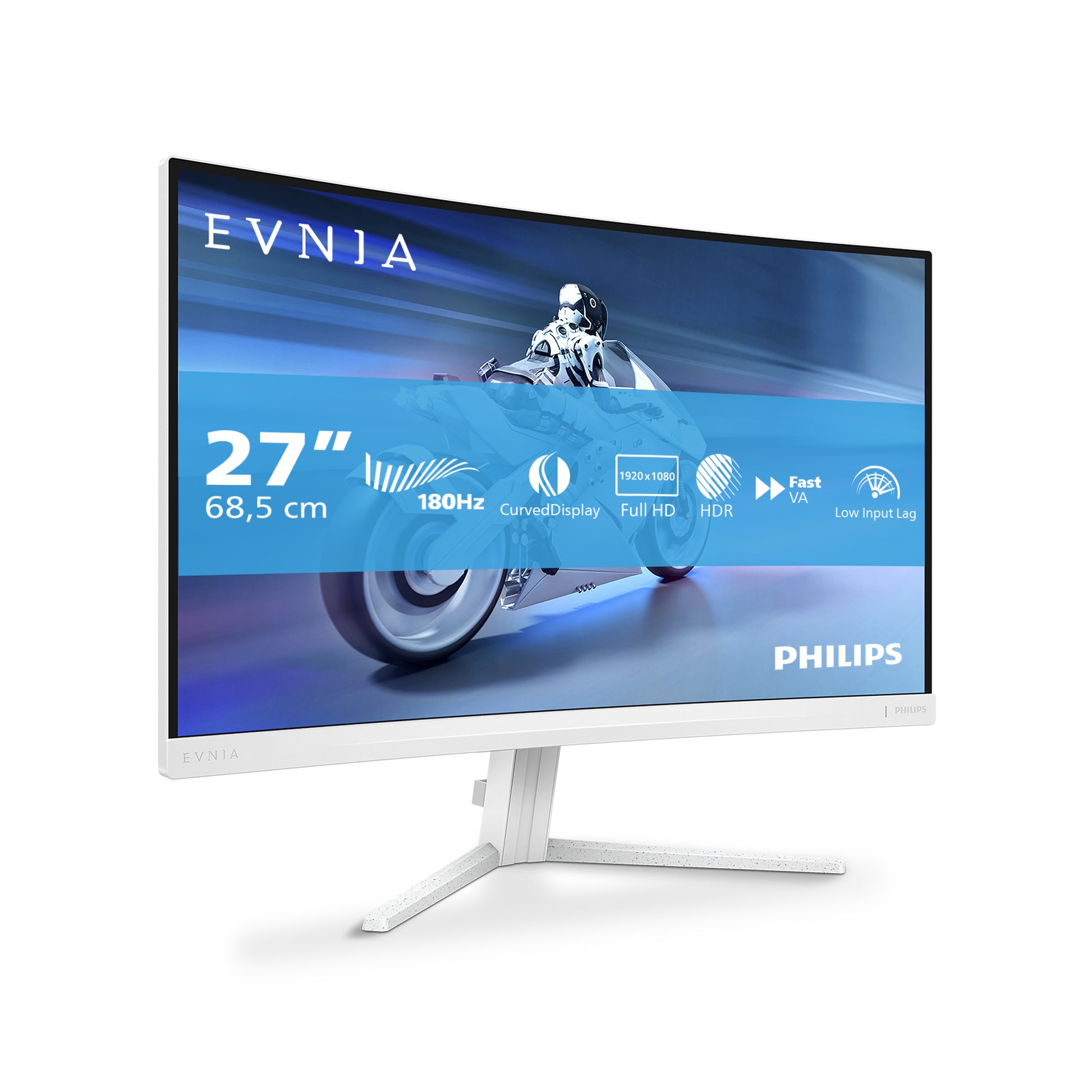Philips 27M2C5201L/00 – Monitor, 27", VA, 180 Hz, 300 cd/m², Adaptive Sync, Gebogen, VESA 100 × 100, Weiss