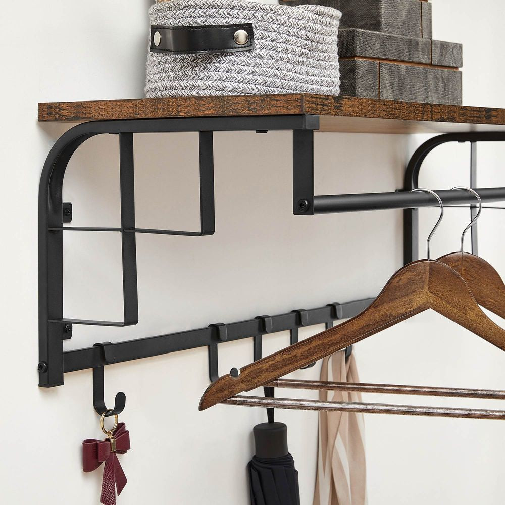 Vasagle Wandgarderobe – 5 Haken, Stahl/Spanplatte, Braun, 80 × 30 × 27 cm