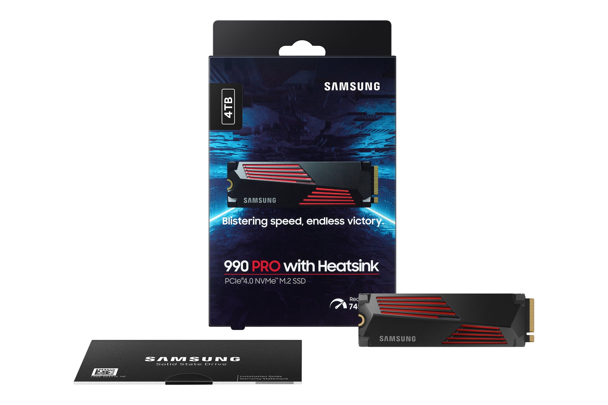Samsung 990 PRO – 4 TB M.2 2280 NVMe PCIe 4.0 x4, 7'450/6'900 MB/s, V-NAND TLC, mit Kühlkörper