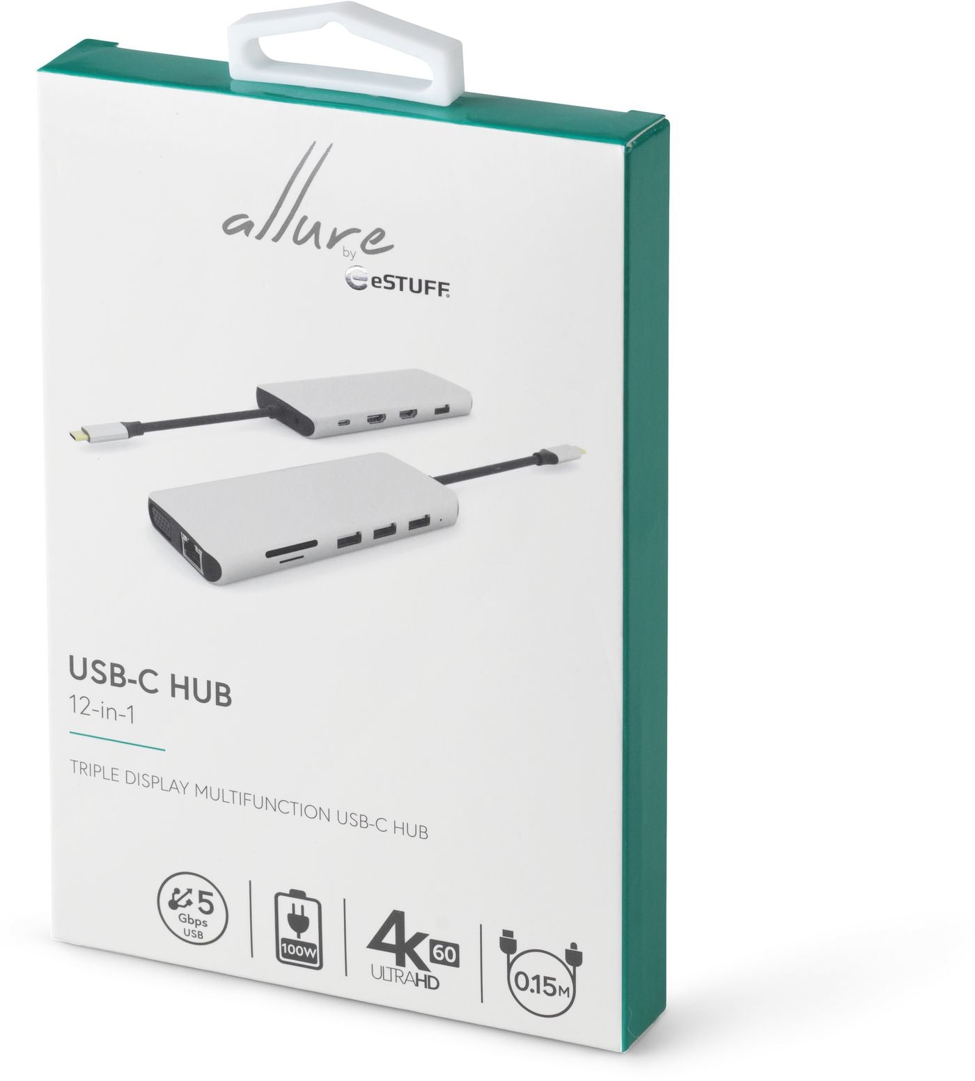 eSTUFF Multiport-Adapter – USB-C, 2× HDMI, 1× VGA, 4× USB-A, 100 W PD, GbE, 3,5 mm Audio, für USB-C-Geräte