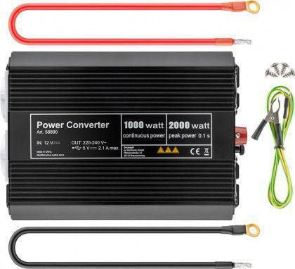 CoreParts DC-AC-Wechselrichter 1000 W – 12 V bis 230 V – CE/WEEE, Überlast-/Kurzschlussschutz – für Laptop