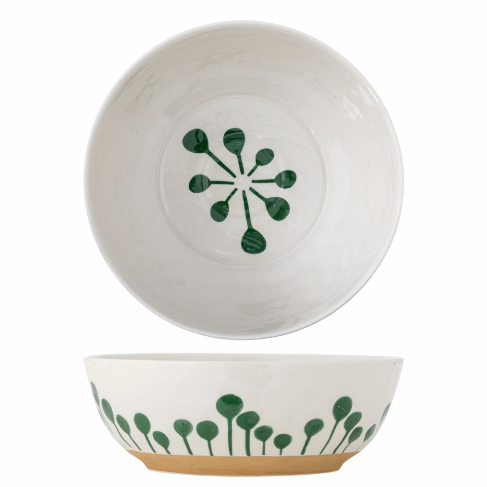 Bloomingville Salatschüssel Mediterranean – 3,3 l, Ø 28,0 cm, H 9,0 cm, Steingut, spülmaschinenfest