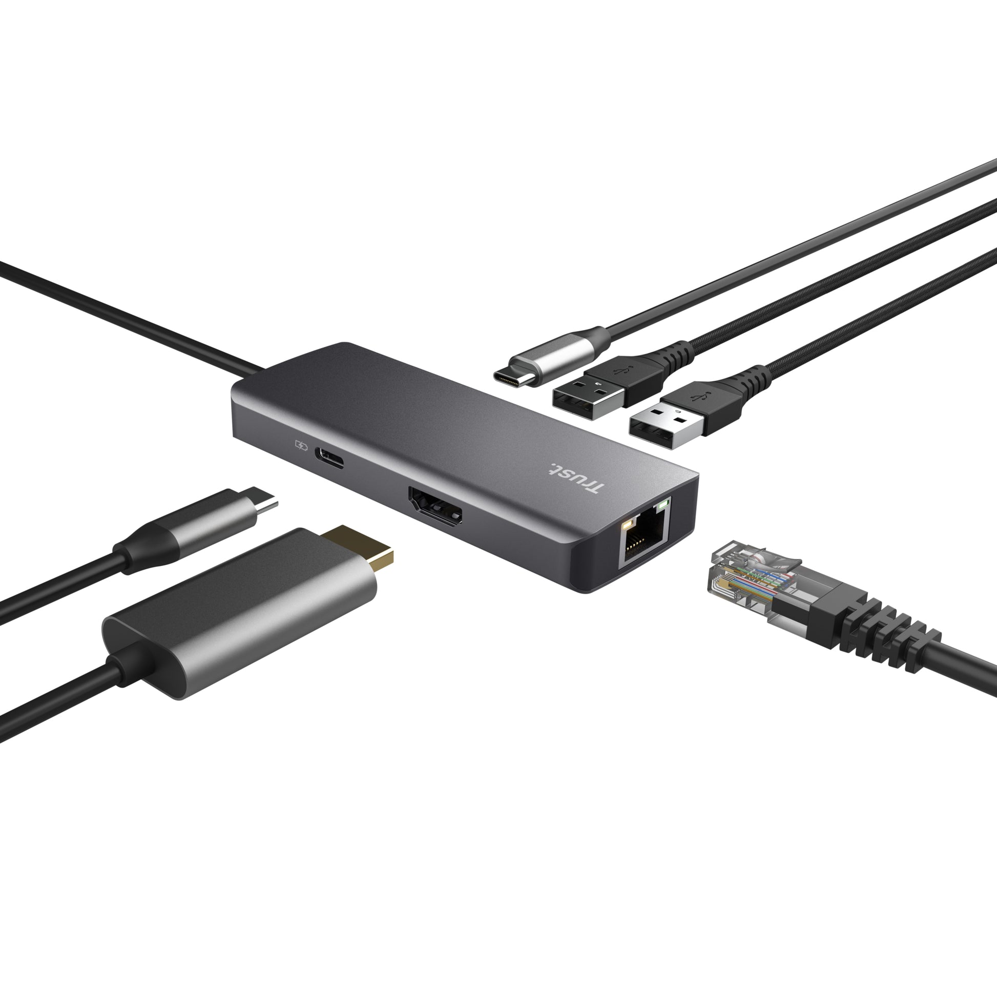 Trust Dalyx Multiport-Adapter – USB-C, 1× HDMI, 2× USB-A, GbE, für Windows/Mac/ChromeOS
