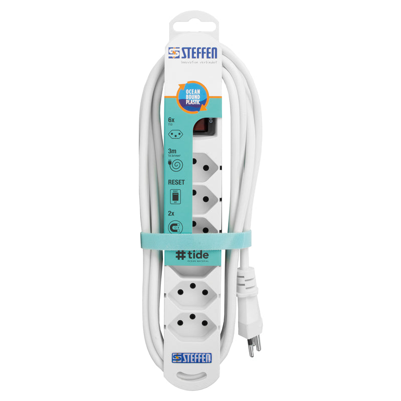 Steffen Steckdosenleiste, 6× T13, mit Schalter, 3 m, Stecker T12, IP20