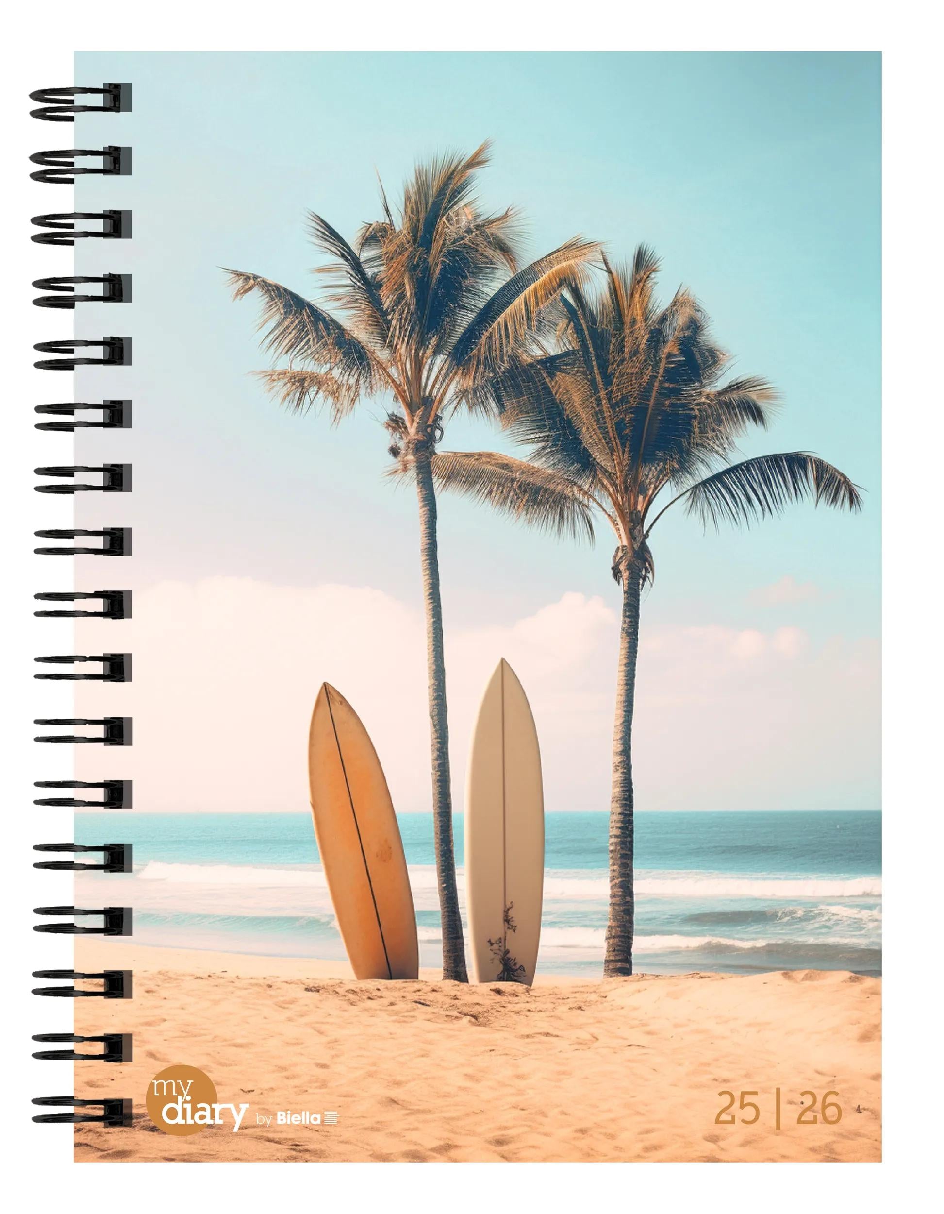 Biella mydiary Schüleragenda – 1 Woche/2 Seiten, Spiralbindung, A5, Aug–Jul, Beach, FSC