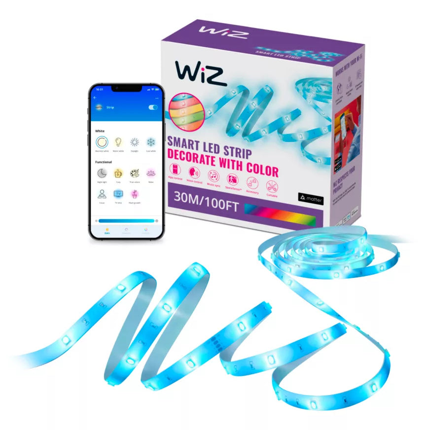 WiZ LED-Strip – 30 m, 1350 lm, 22 W, RGB, dimmbar, WiFi, für HomeKit, weiss