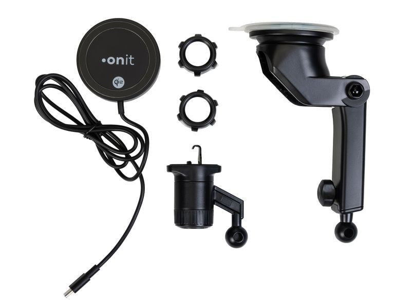 ONIT F02127 Kabelloses Ladegerät 15 W – Qi2, magnetisch – Saugnapfhalter, USB-C – für Smartphones – schwarz