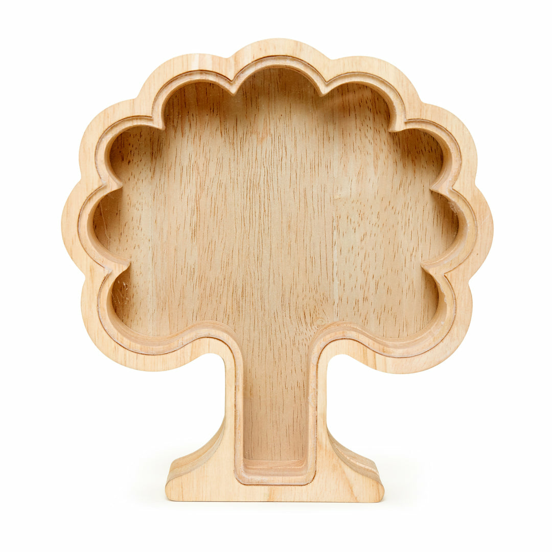 Kikkerland Spardose Baum – Mischholz & MDF & Acryl & Metall, natur – 19 × 17,1 × 5 cm