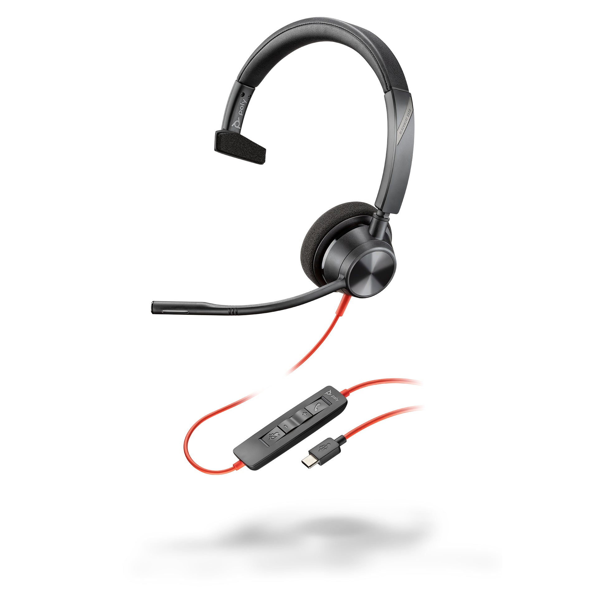 Poly Blackwire 3310 Office-Headset (Mono) – On-Ear, USB-C (inkl. USB-C/USB-A-Adapter), ANC, Schwarz