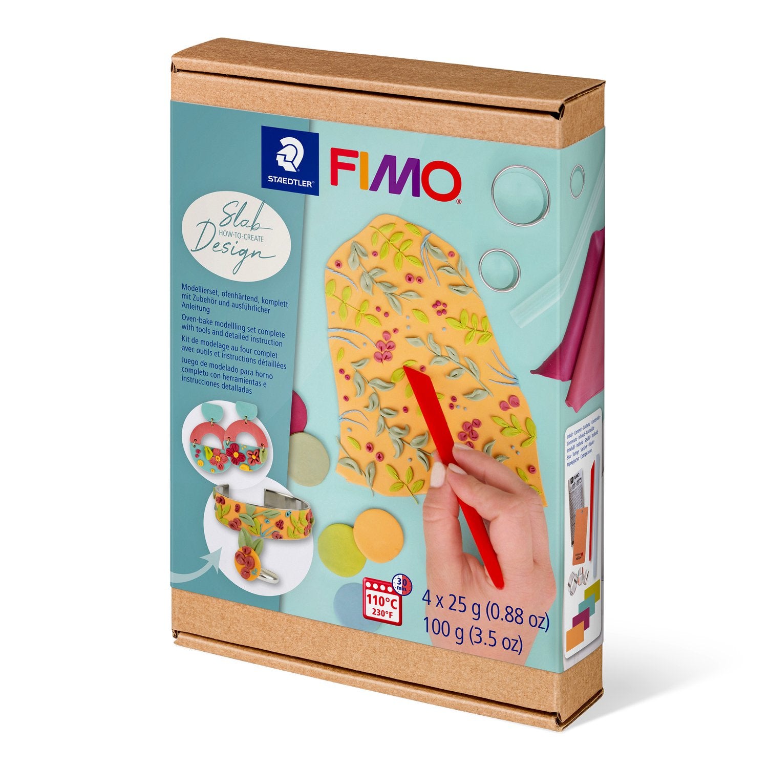 Staedtler FIMO Slab Design – Modelliermasse-Set – 4 × 25 g – ofenhärtend – Mehrfarbig – 8025HTC3