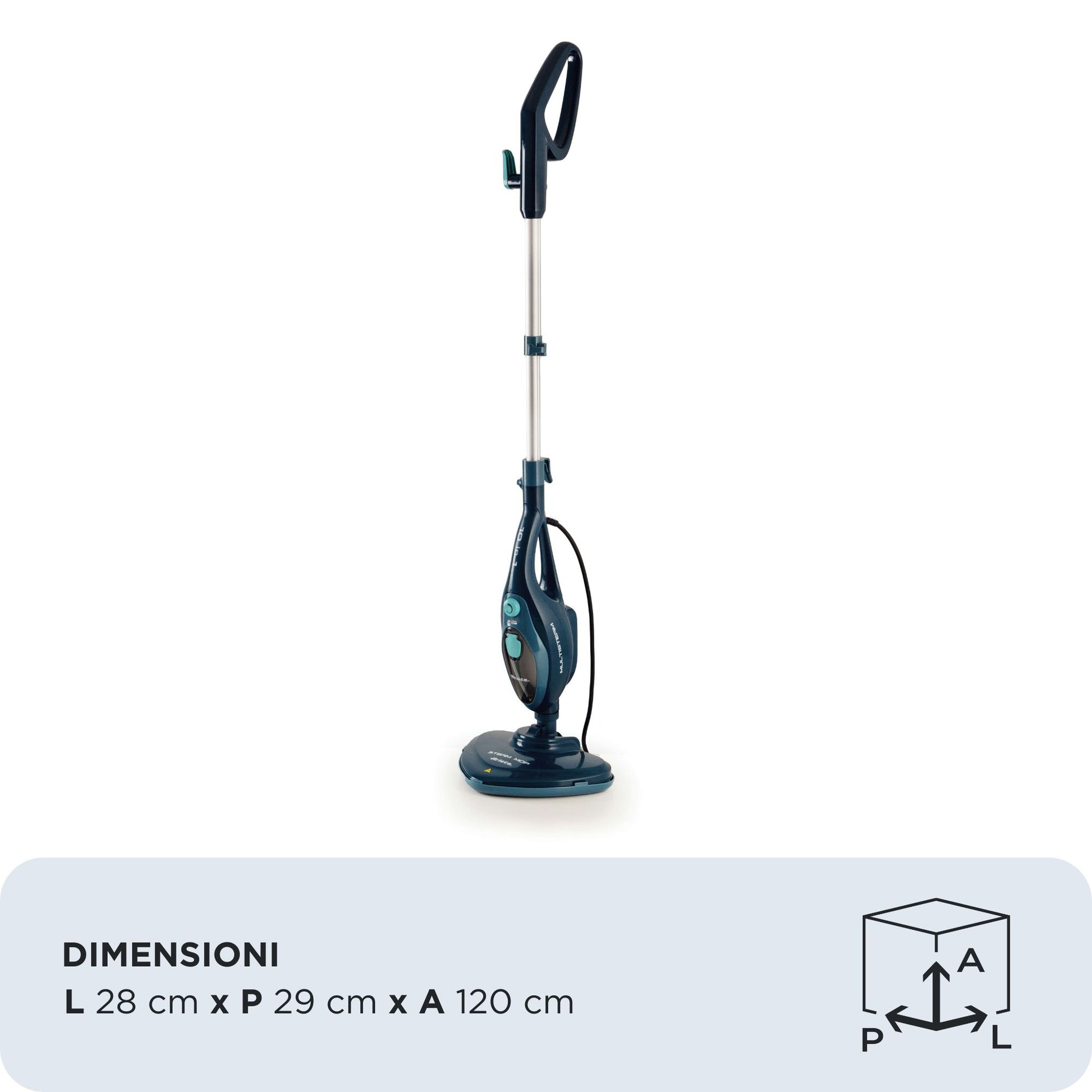 Ariete Dampfmopp ARI-4164-MOP-BL – 0,35 l – blau – 29,0 × 28,0 × 120,0 cm