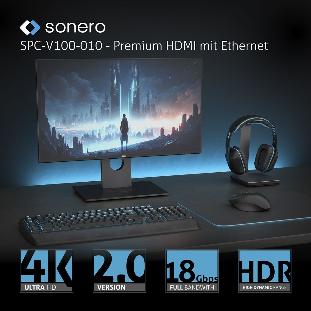 Sonero – USB-C (Stecker) auf HDMI (Buchse) Adapter, HDMI 2.0, 4K@60 Hz, 20 cm