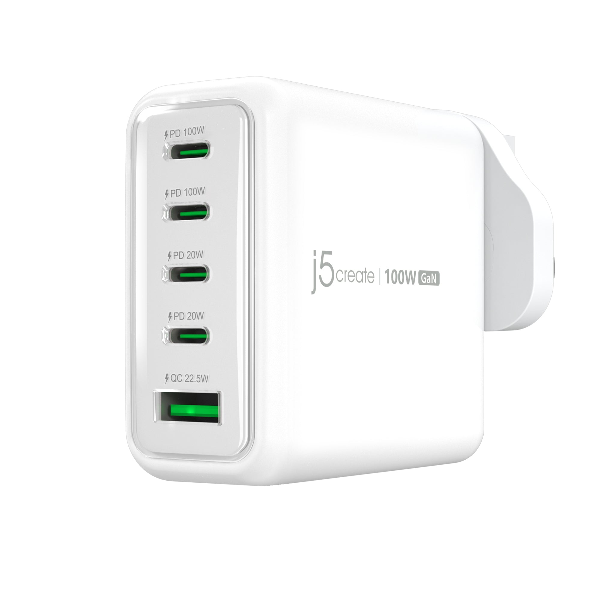 j5create Ladegerät – 100 W, 5× USB-C, GaN