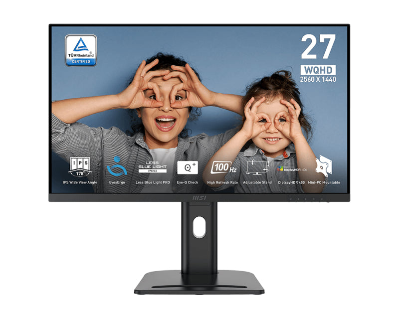 MSI PRO MP273QPDE E2 – Monitor, 27", 2560 × 1440 (WQHD), IPS, 100 Hz, 400 cd/m², VESA 75 × 75, Schwarz