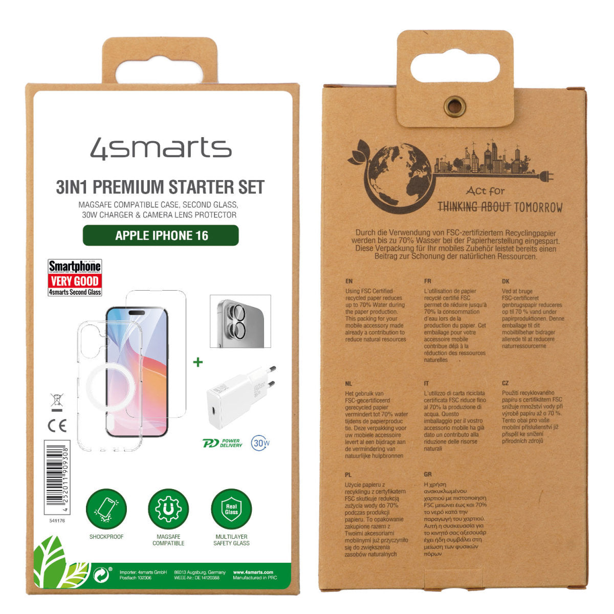 4smarts Displayschutzfolie – für Apple iPhone 16, Glas, 9H, transparent