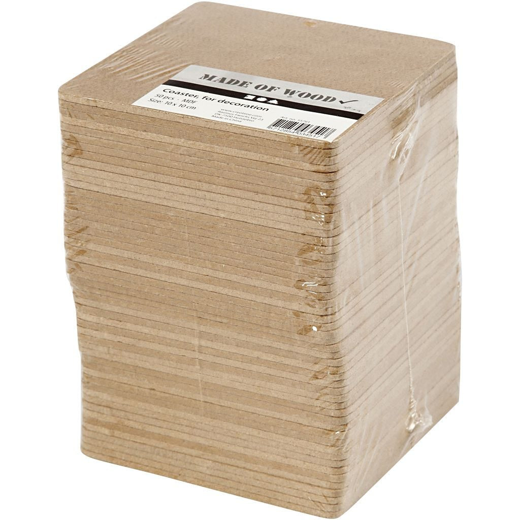 Creativ Company Untersetzer – 50er Set, 10,0 × 10,0 × 0,3 cm, Holz (MDF), Braun