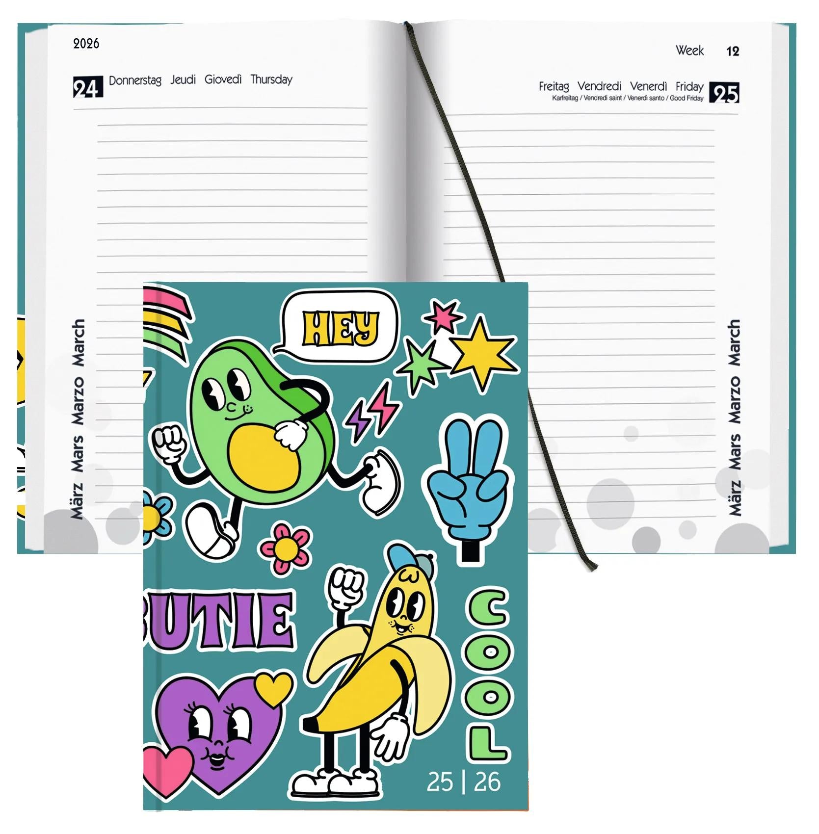 Biella mydiary Schüleragenda – 1 Tag pro Seite, gebunden, 12 × 16,5 cm, Aug–Jul, Comic, FSC